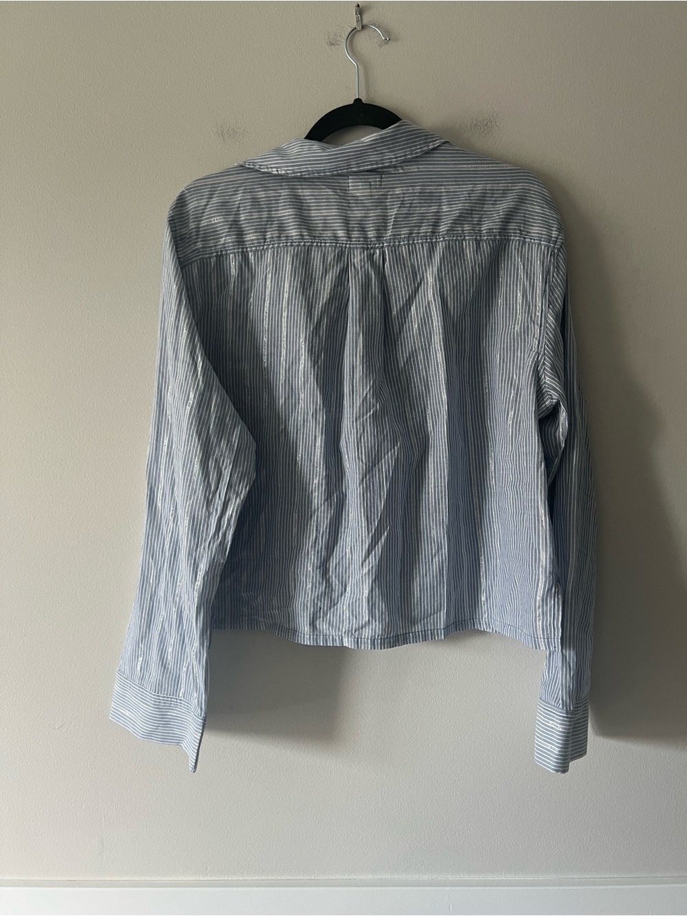 Aerie Off-Duty Poplin Tie Front Pajama Set Blue Stripe L Top M Bottom - Picture 3 of 9